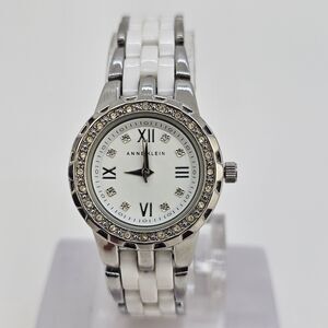 Anne Klein Women's Watch 28MM White Dial Gray White Bracelet Band 6" New Battery